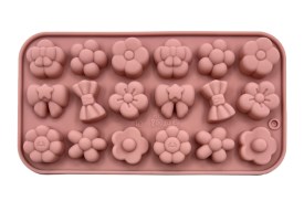 Molde silicona 18 flores surtidas y moños